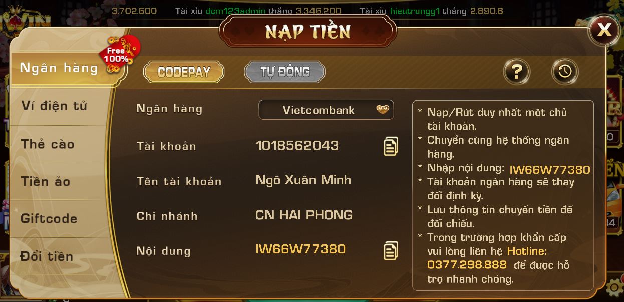 Nạp tiền Iwin qua ngân hàng