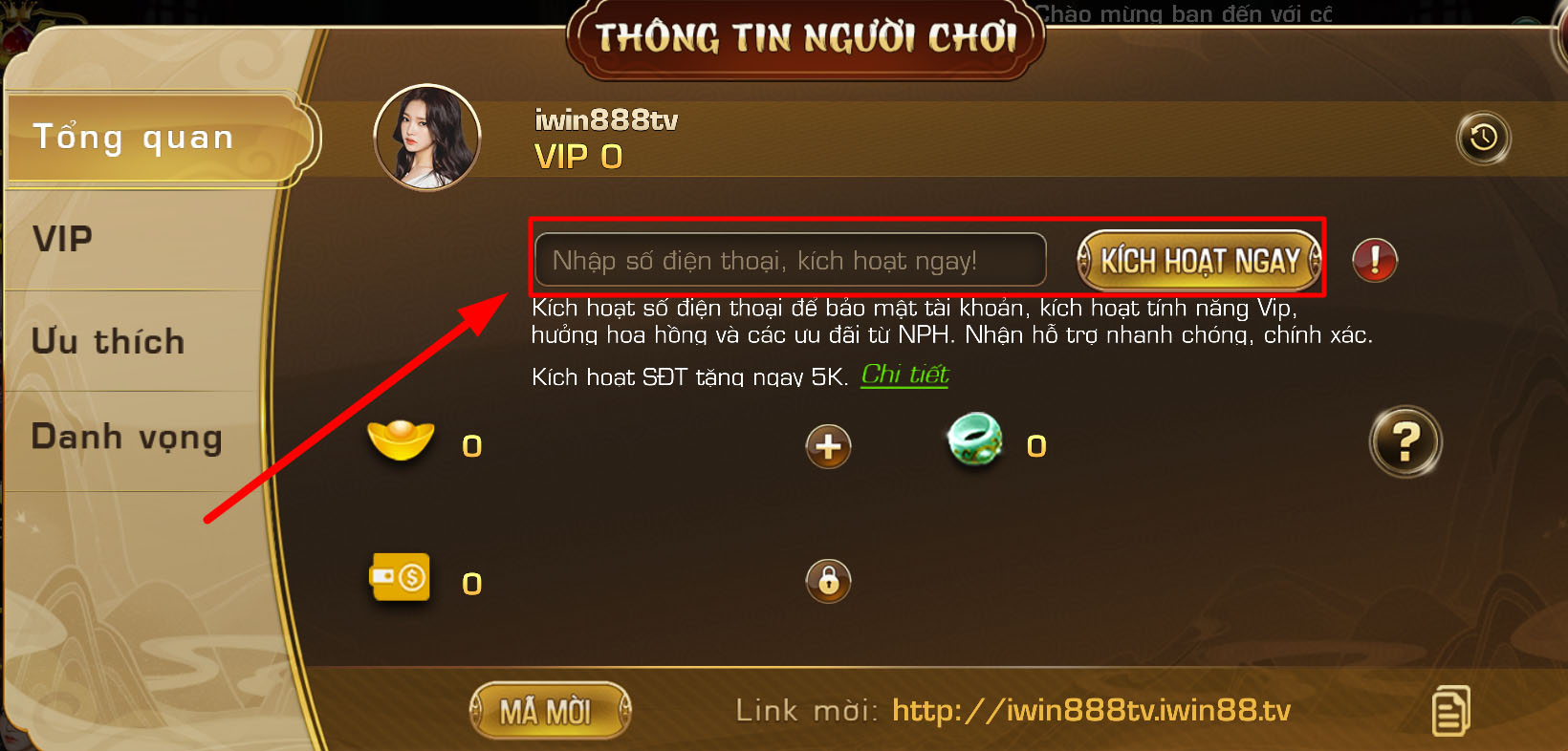 Kích hoạt VIP iwin