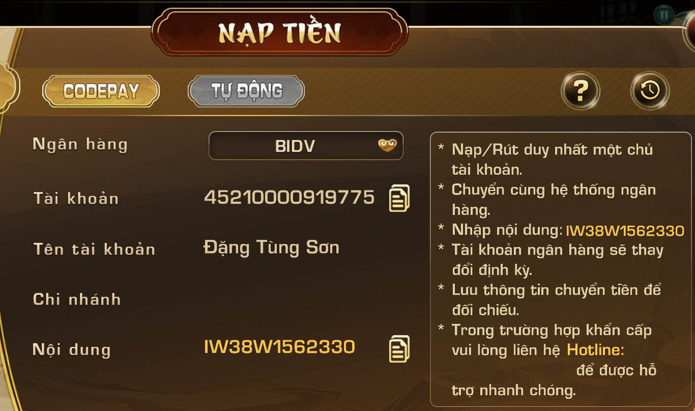 Nạp tiền CODE PAY